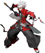 Ragna the Bloodedge with a stern stance.