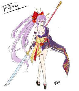 Concept Art Design: MORI Toshimichi A summer version of Saya Terumi was in the planning stages for BBDW and was first revealed by creator MORI Toshimichi on January 17, 2022. She only has concept art of her look, which traded her sword for a naginata.[2]